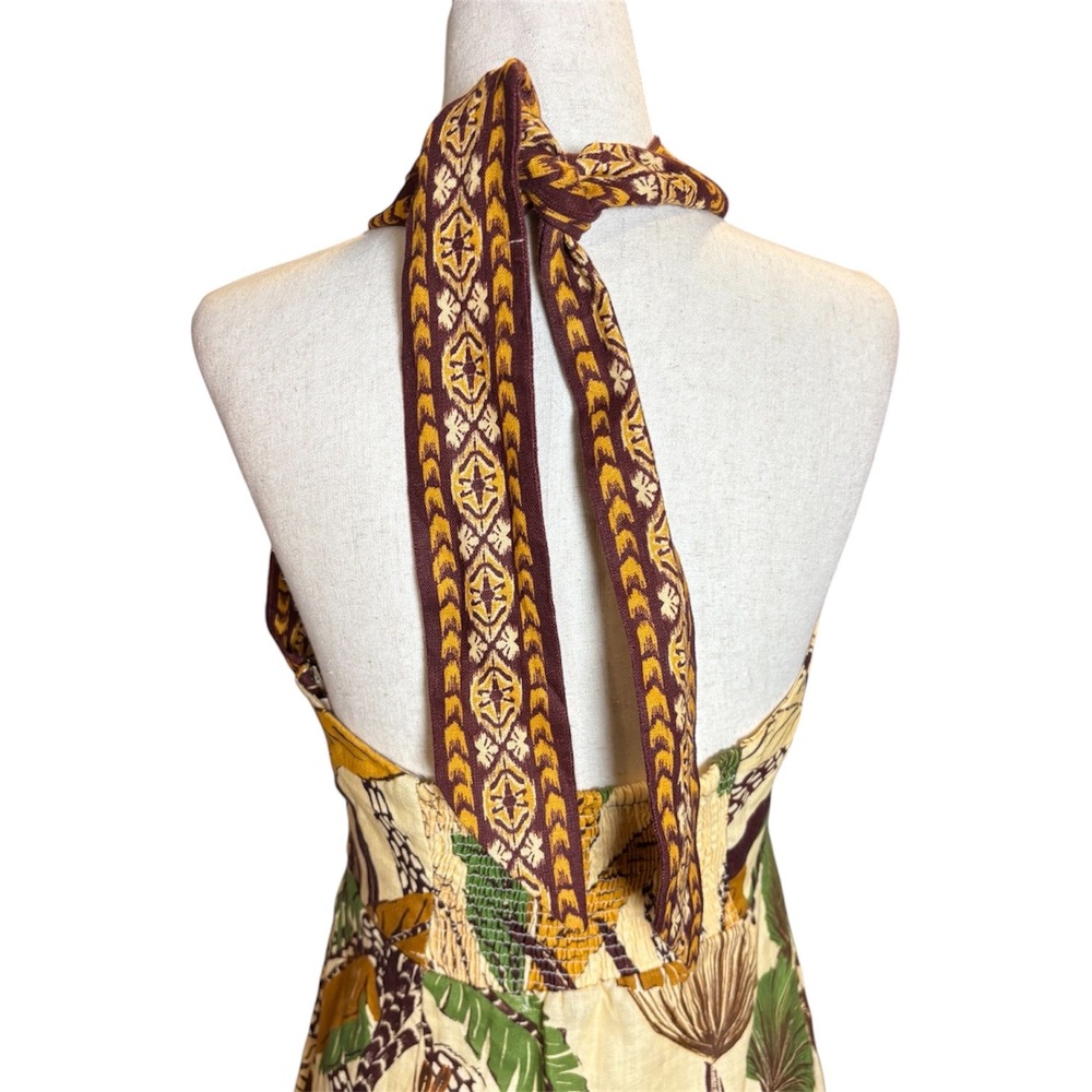 Farm Rio Foliage Sketch Sand Halter Neck Mini Dress Linen Tropical Medium New - Picture 5 of 10